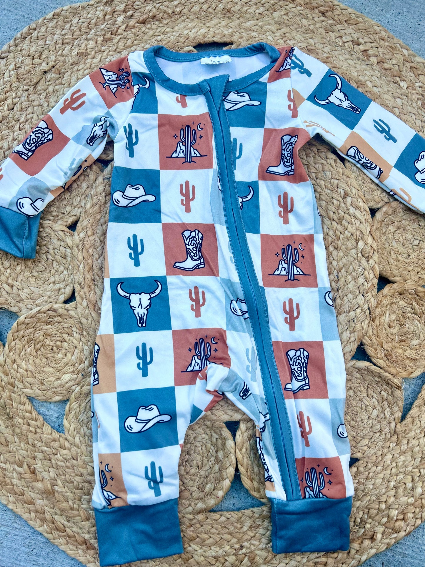 Western Checkered Zipper Romper