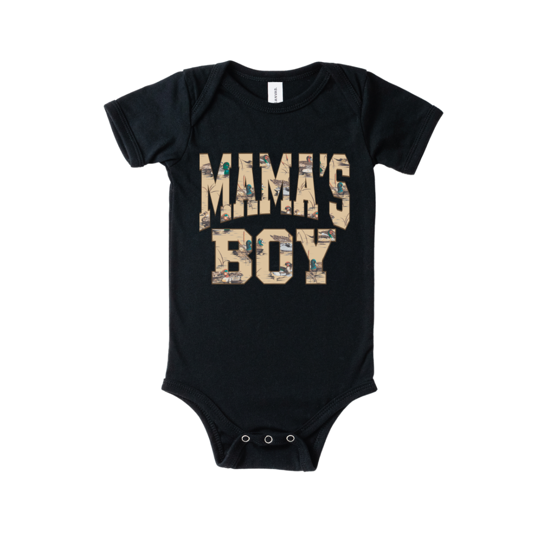 Mama’s Boy Duck Print Onesie - Black