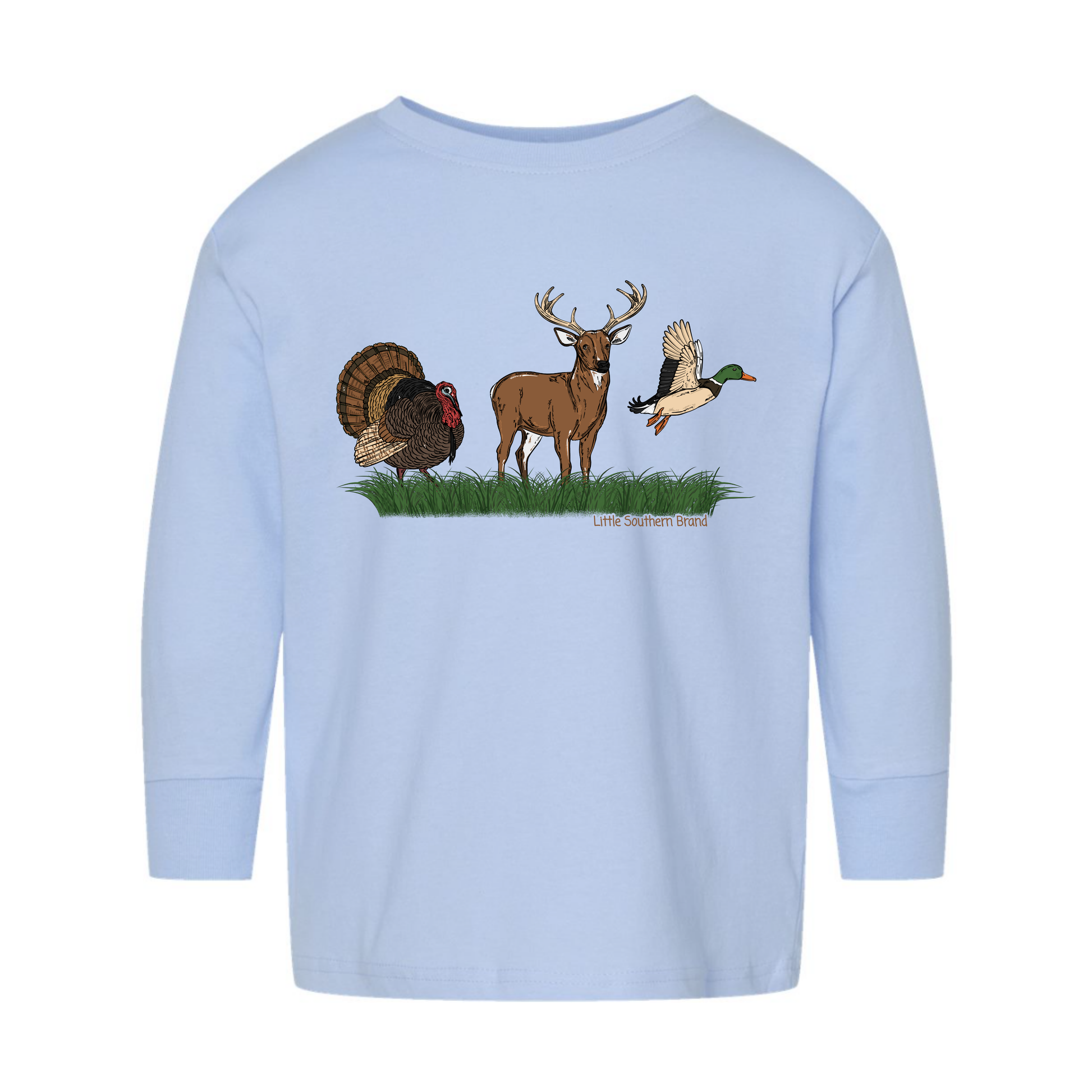 Duck, Turkey, Deer Long Sleeve - Light Blue