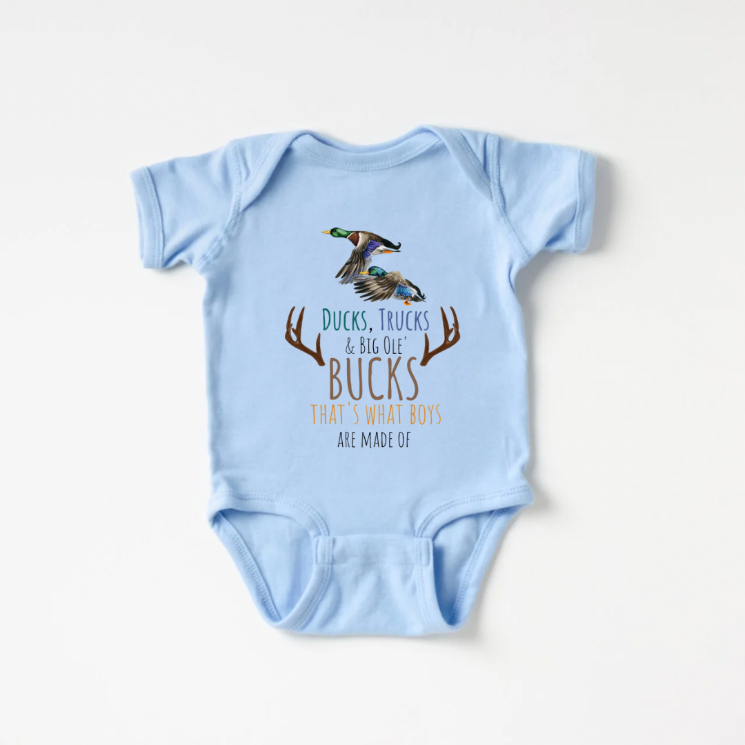 Ducks, Trucks & Bucks Onesie - Light blue