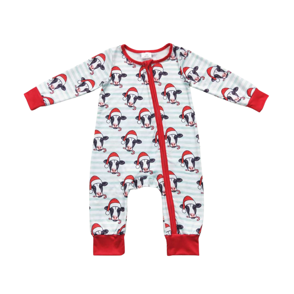 Cow Striped Christmas Romper