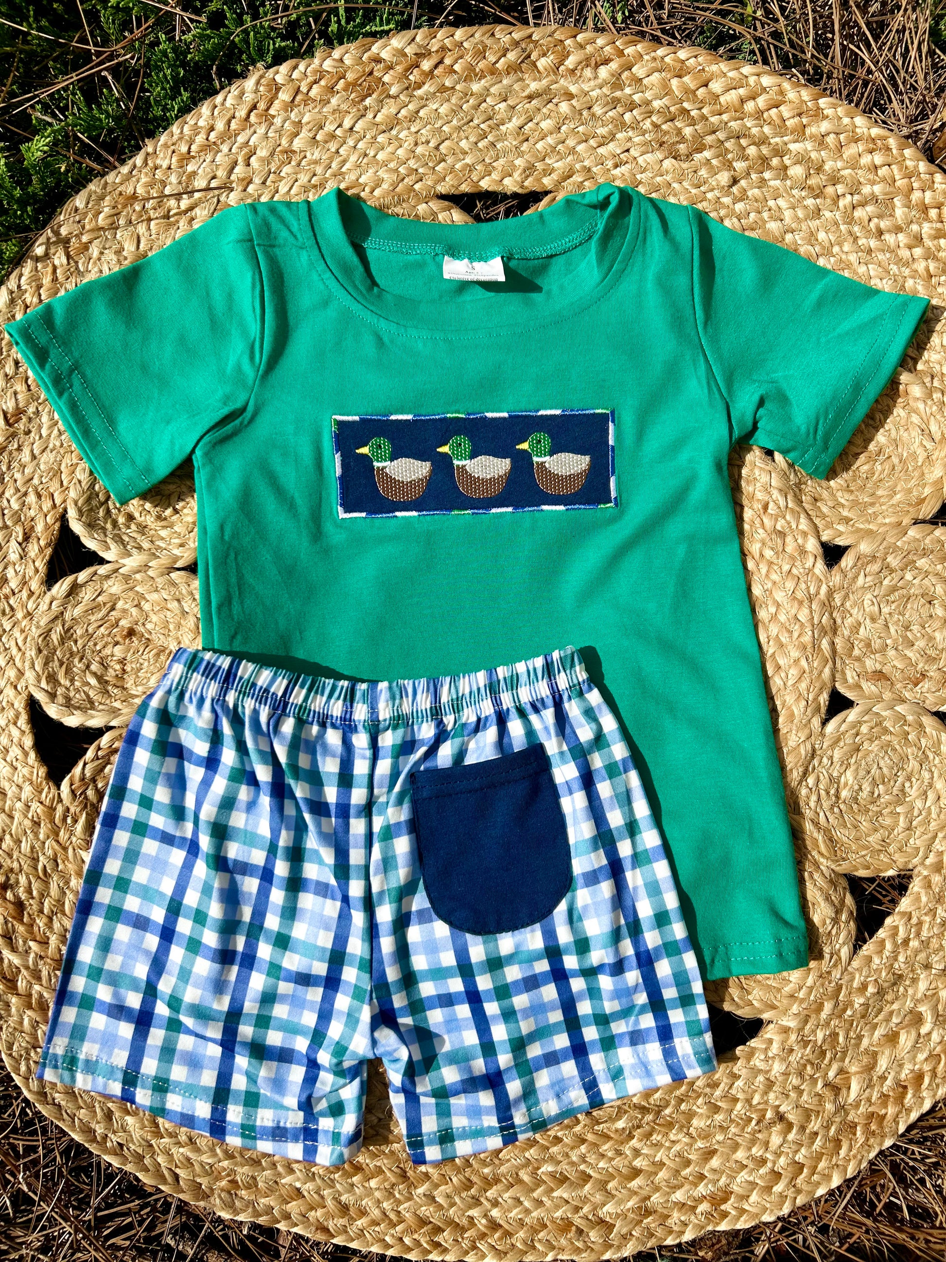 Embroidered Ducks Plaid Set