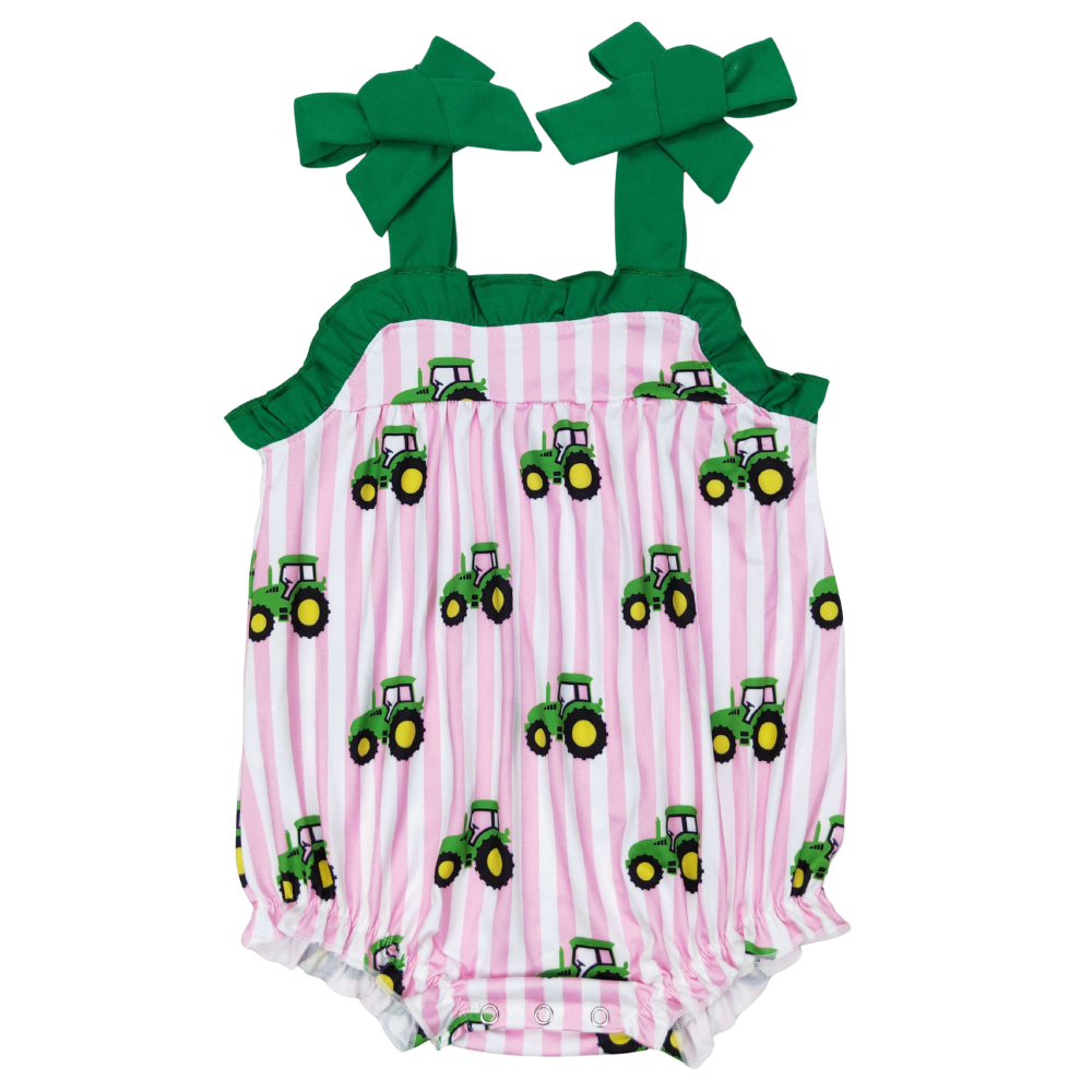 Pink Striped Tractor Romper