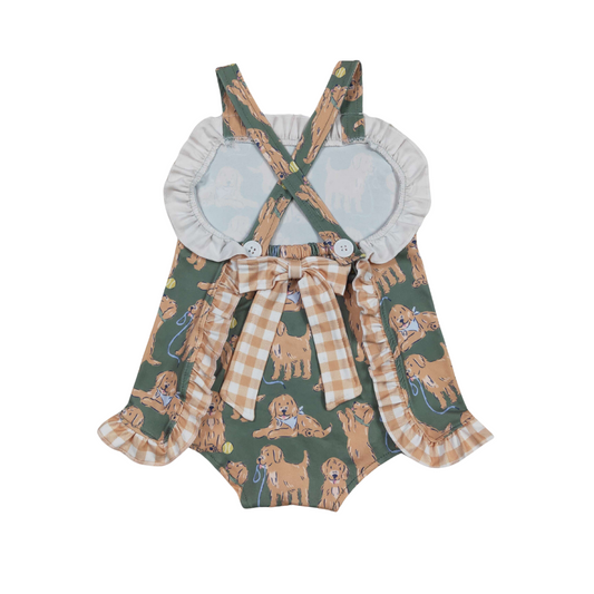 Golden Retriever Plaid Bow Romper