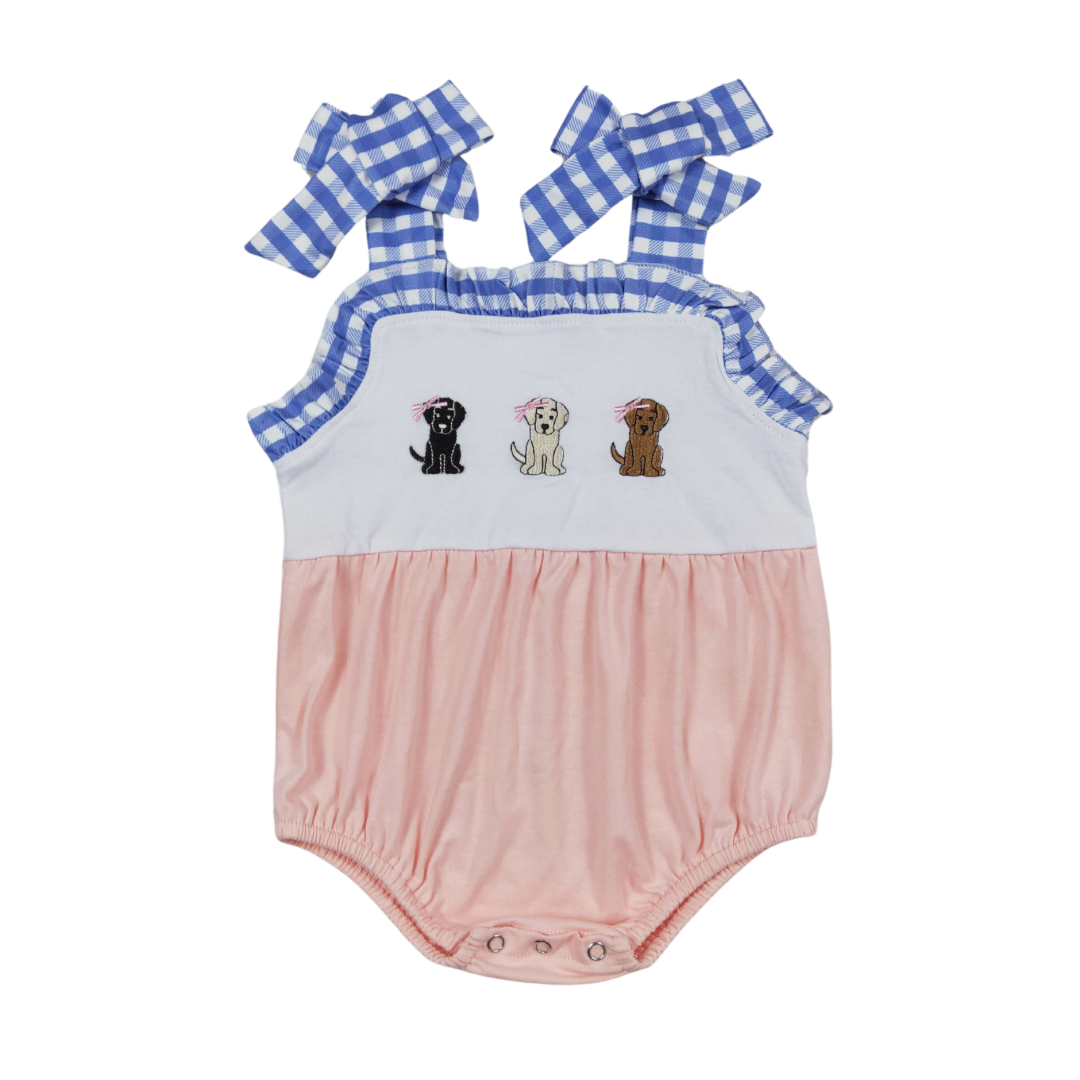 Embroidered Labs Girls Romper