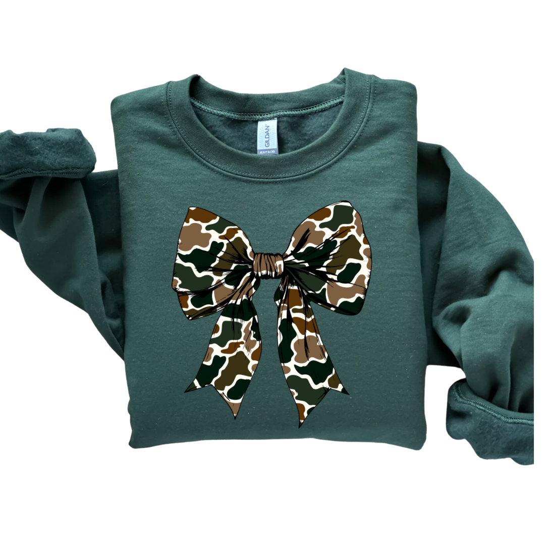 Retro Camo Bow Crewneck - Gildan