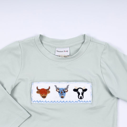 Sage cow hand smocked gingham pants set