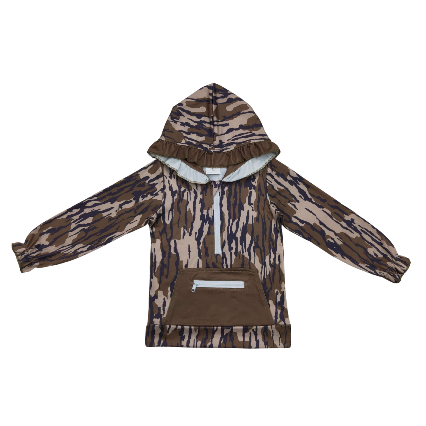 Girls Ruffle Dark Camo Pullover