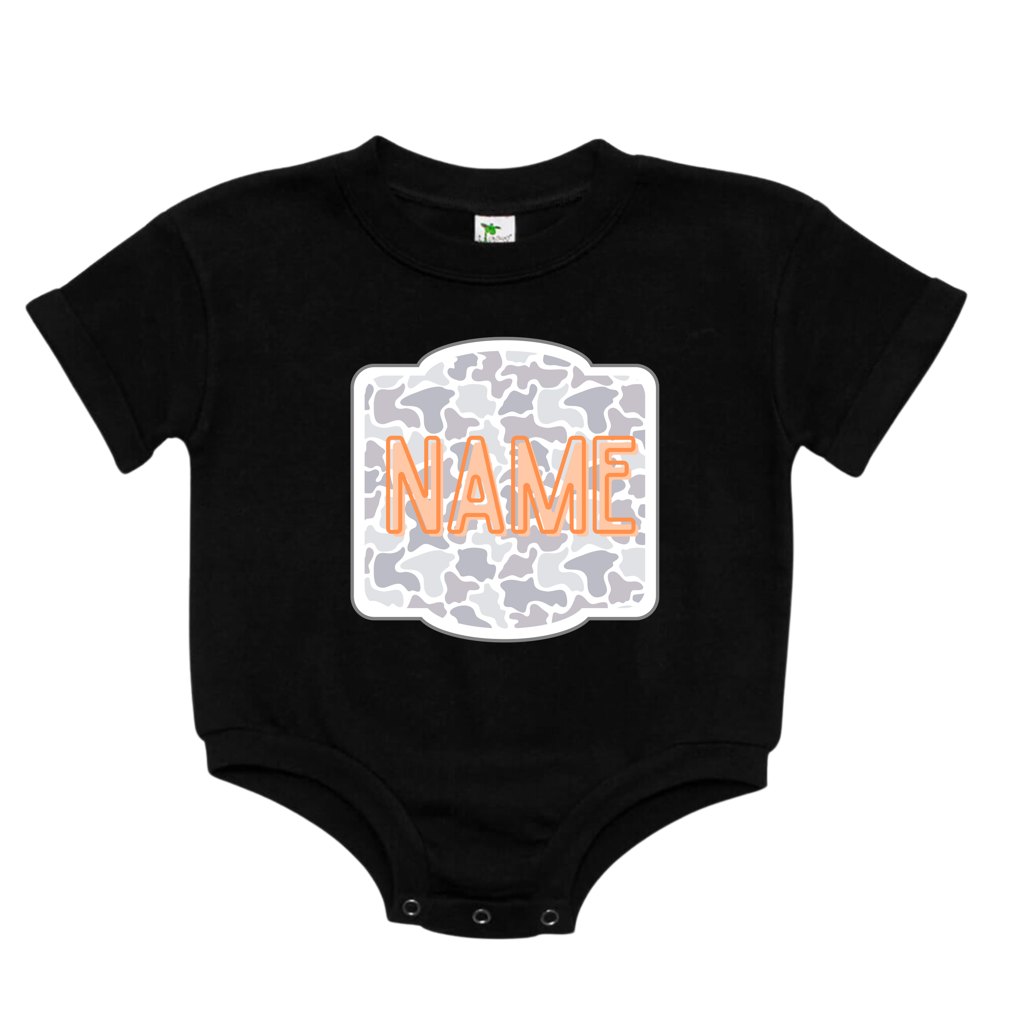 Light Camo Name Plate Romper - Black