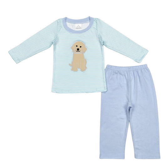 Blue Striped Puppy Pants Set