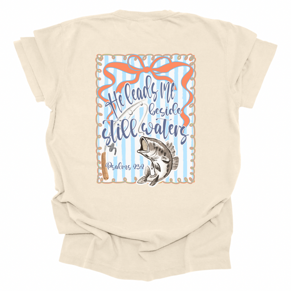 He Leads Me Psalms 23:2 Shirt - Ivory