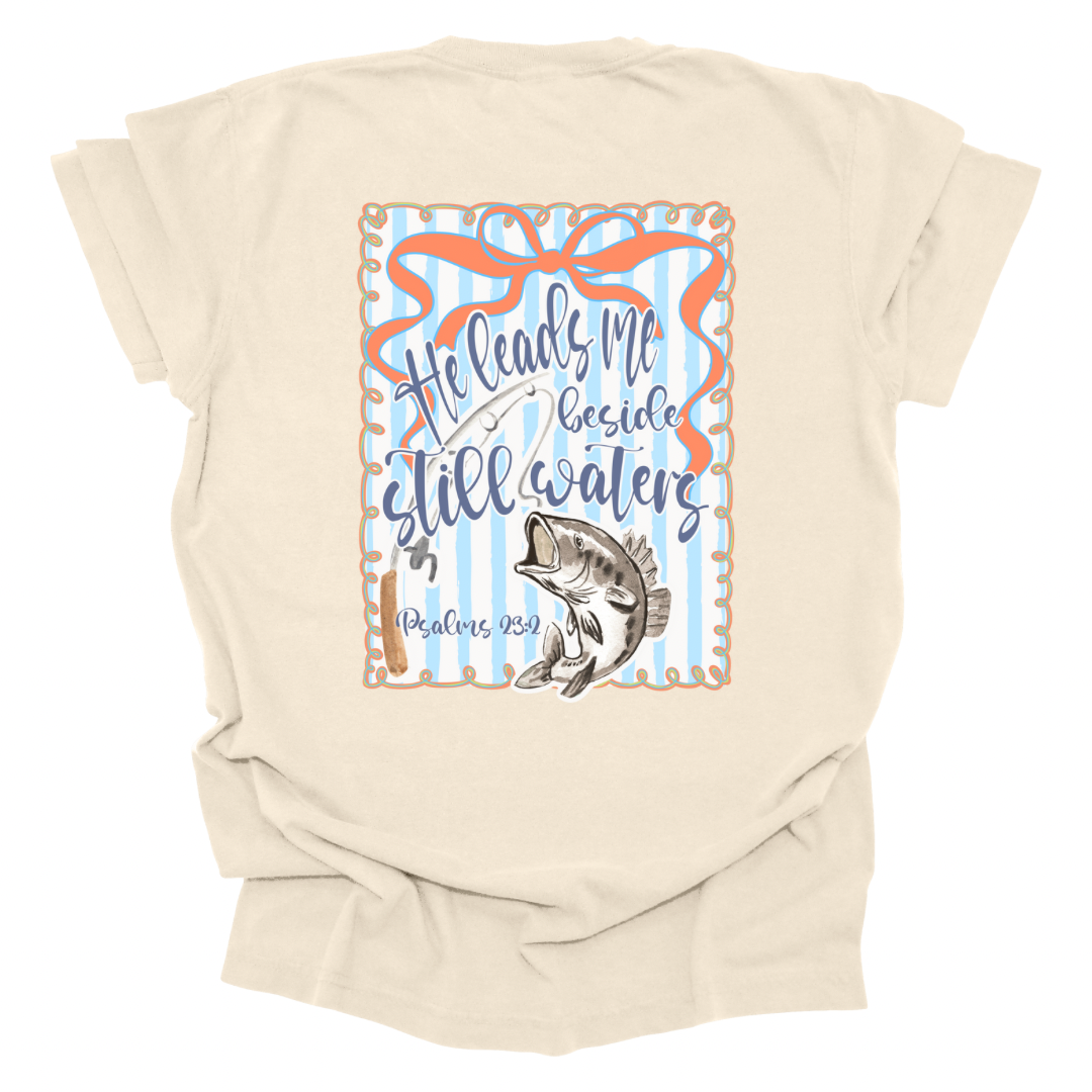 He Leads Me Psalms 23:2 Shirt - Ivory