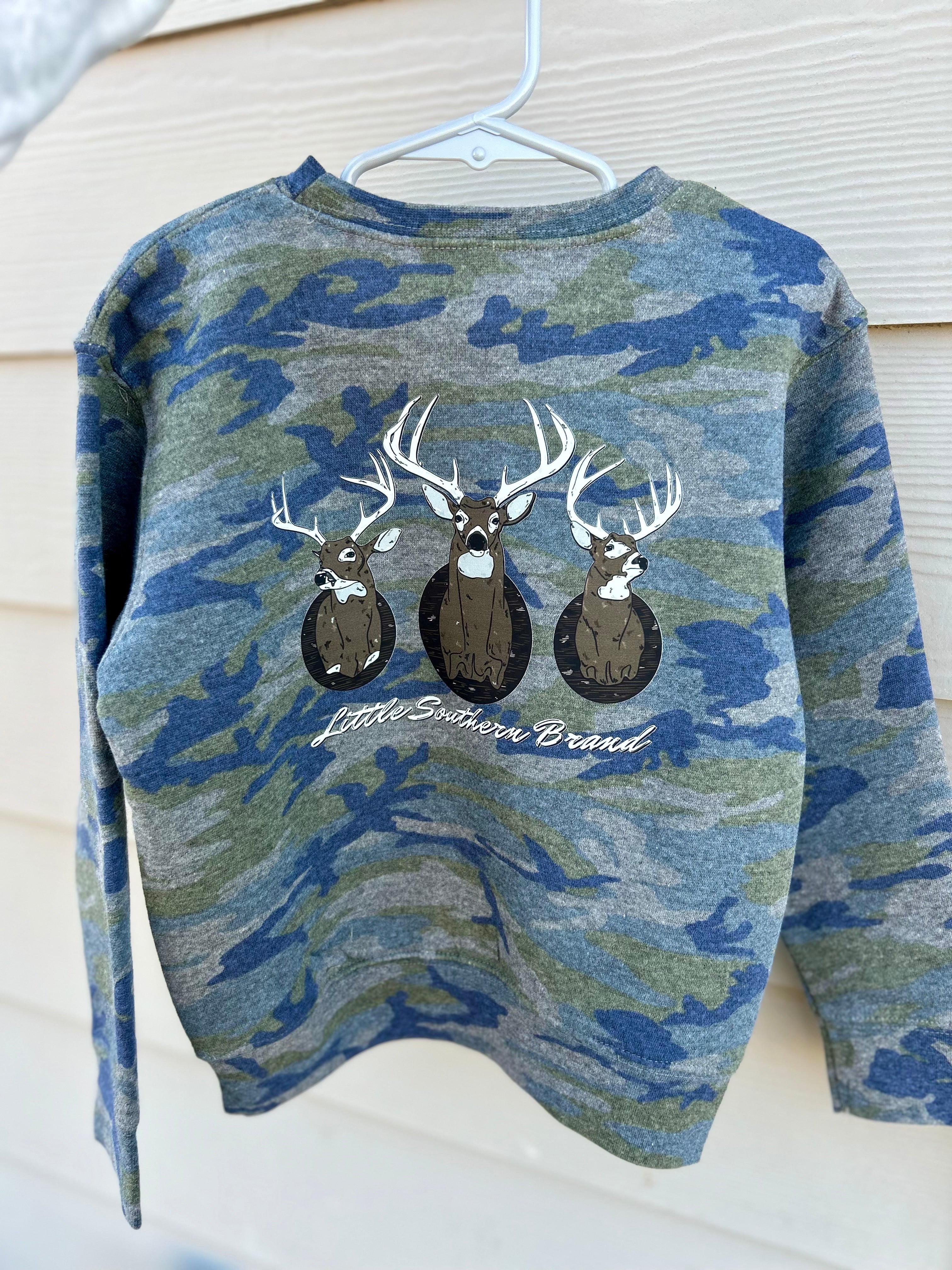 Deer Head Trio Crewneck - Vintage Camo