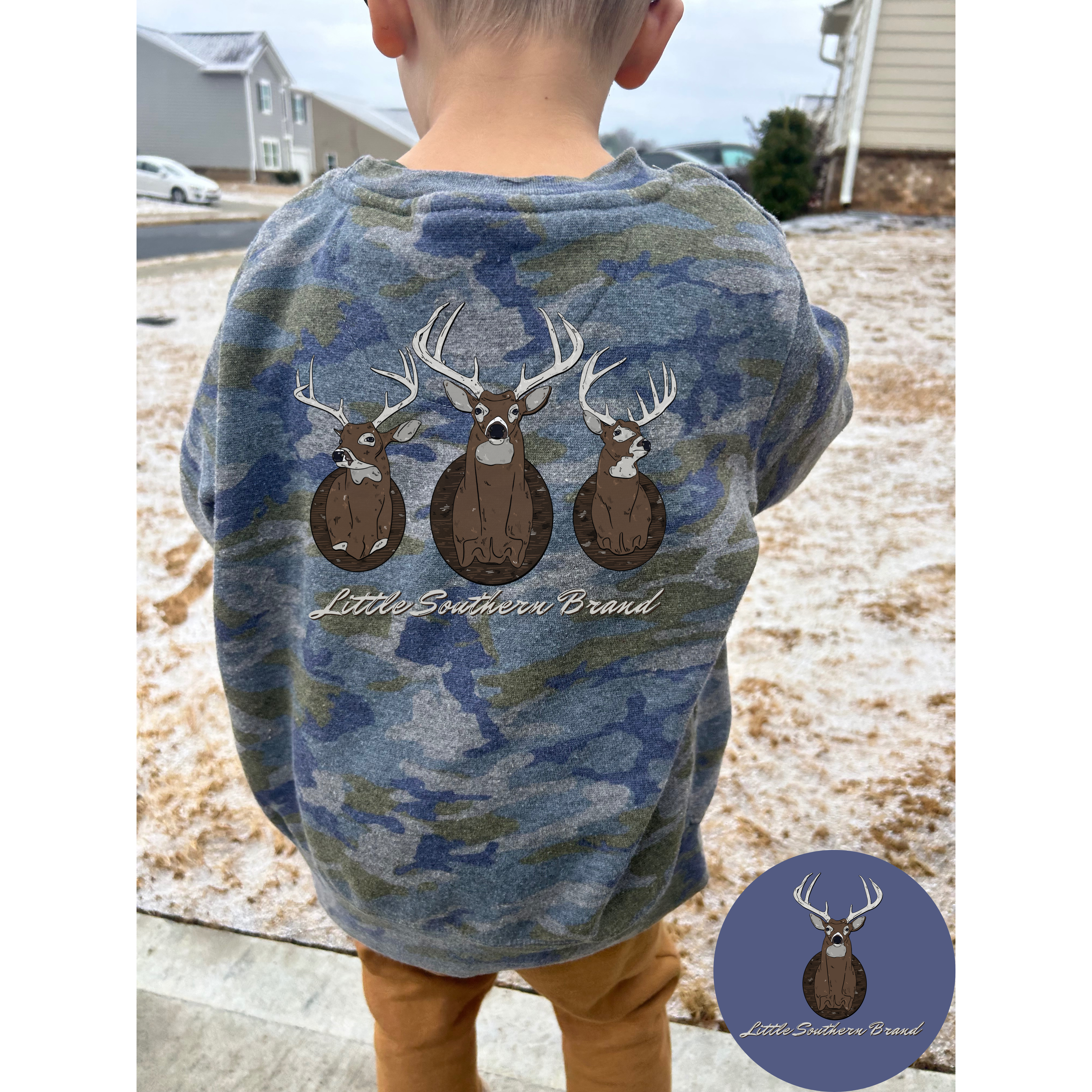 Deer Head Trio Crewneck - Vintage Camo