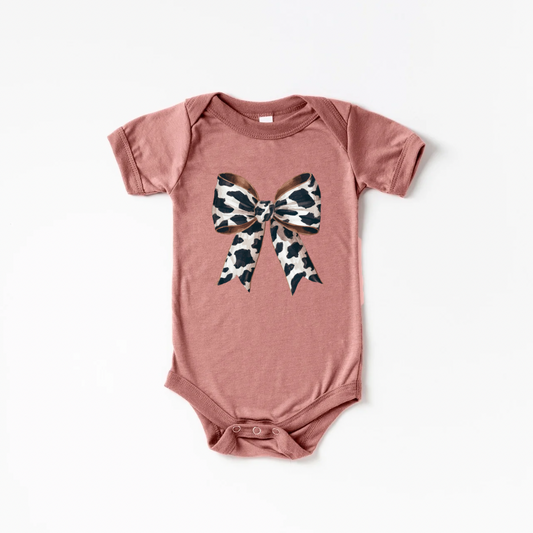 Cow Print Bow Onesie