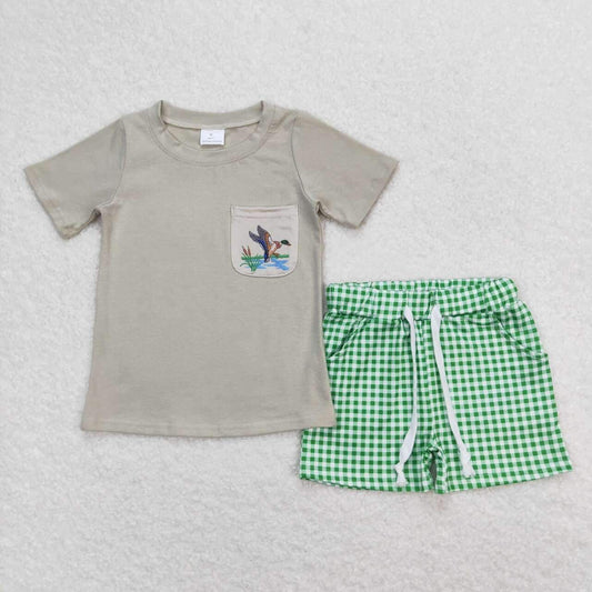 Mallard Duck Tee & Green Plaid Shorts Set