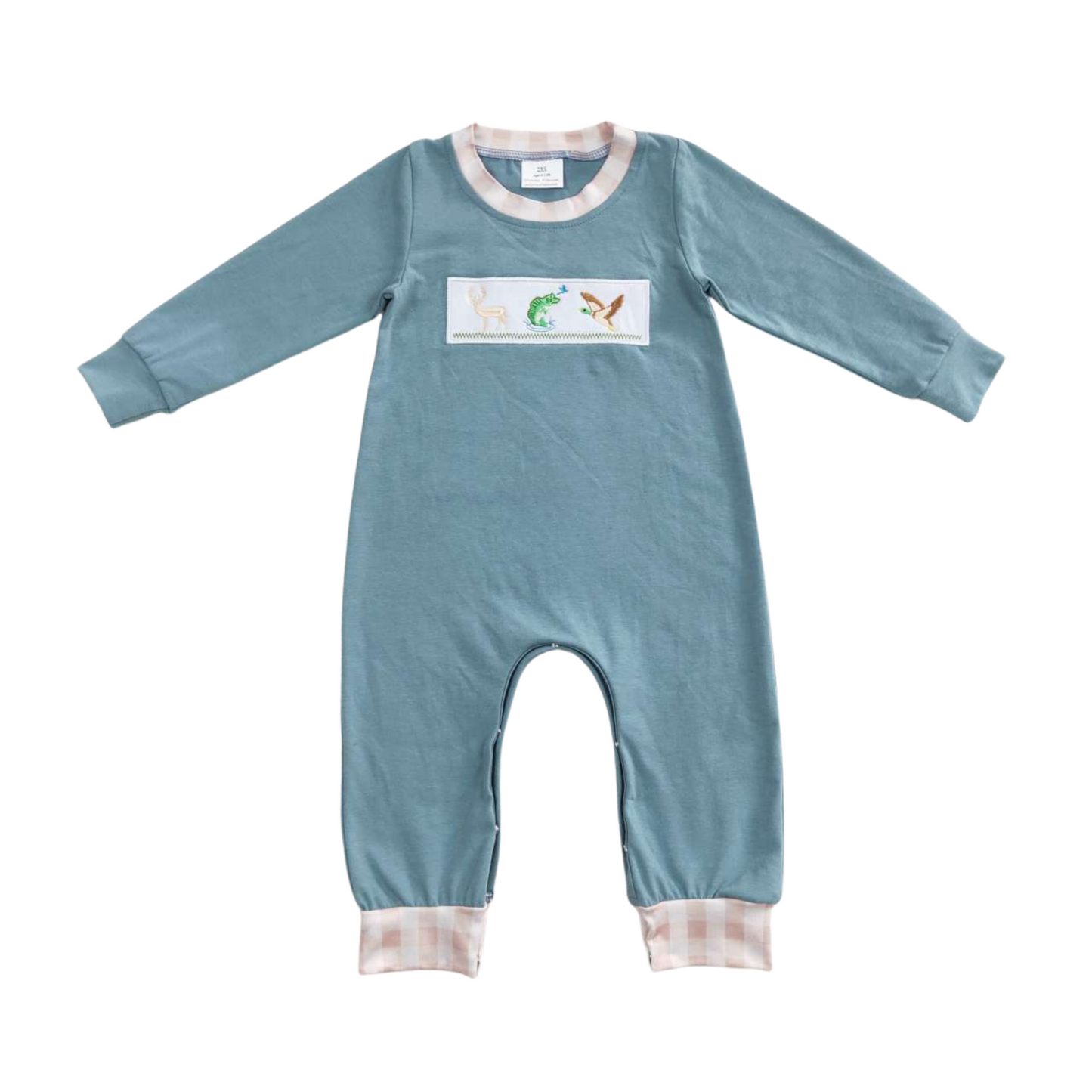 Embroidered Deer, Fish & Duck Long Romper