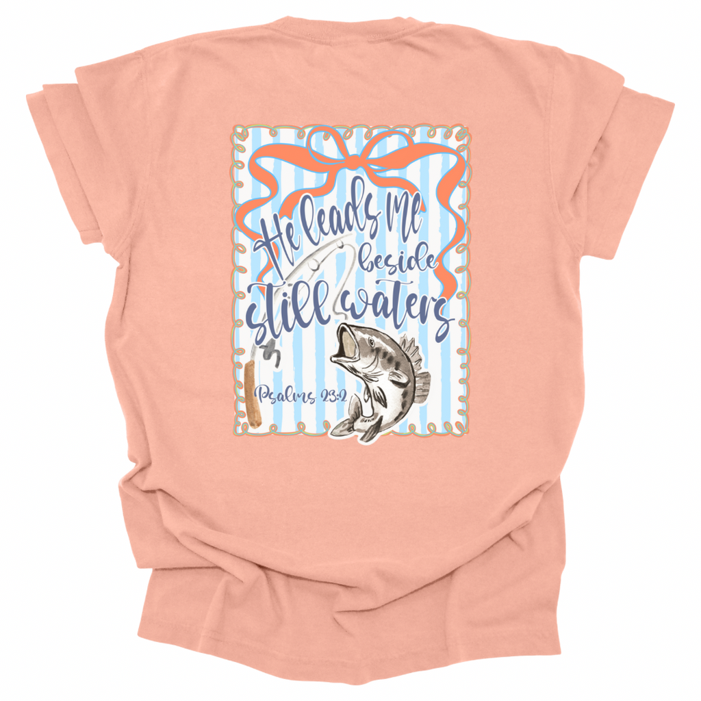 He Leads Me Psalms 23:2 Shirt - Peachy