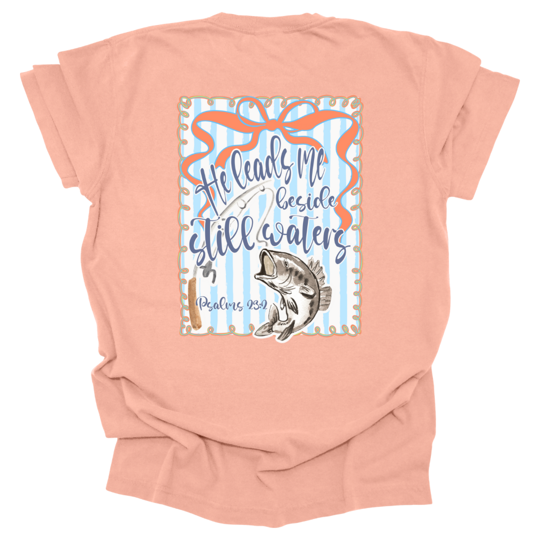He Leads Me Psalms 23:2 Shirt - Peachy