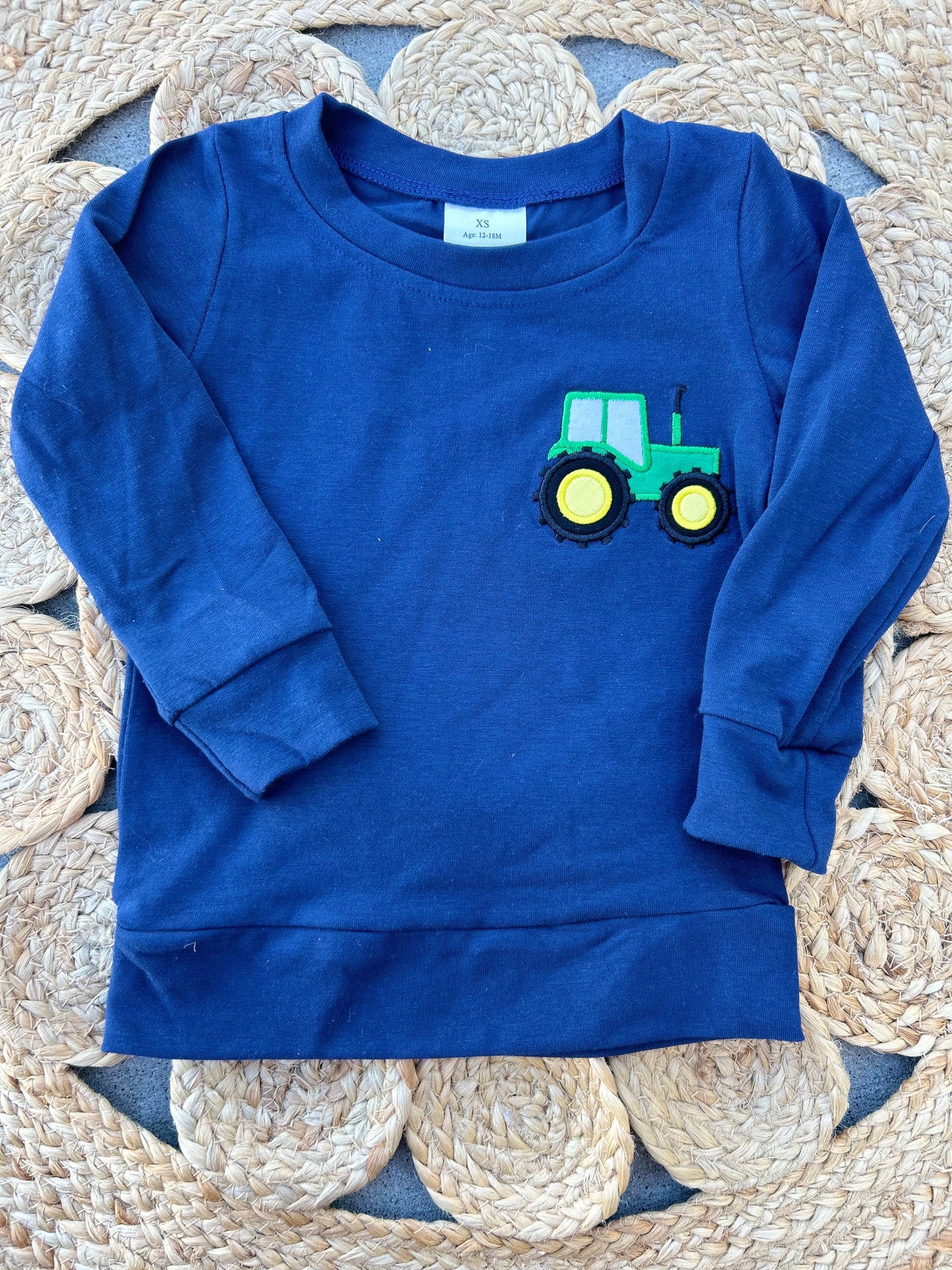 Navy Embroidered Tractor LS Top