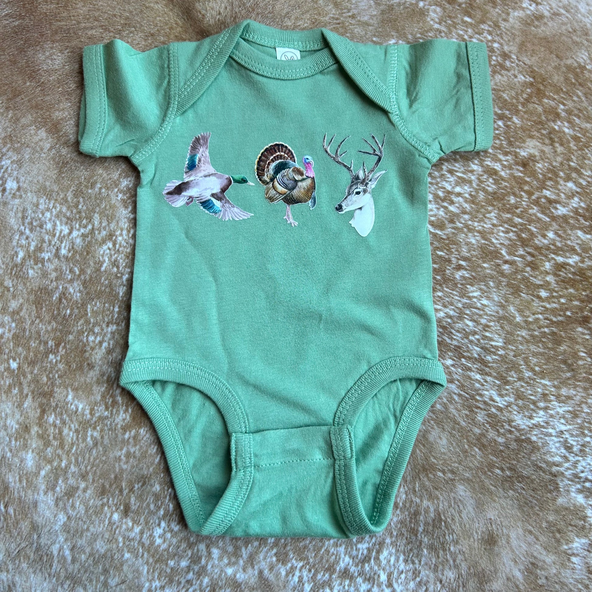 Duck, Turkey, Deer Onesie - Sage