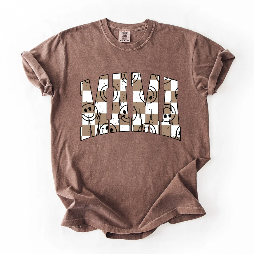 Checkered Smily MAMA Comfort Colors- Espresso
