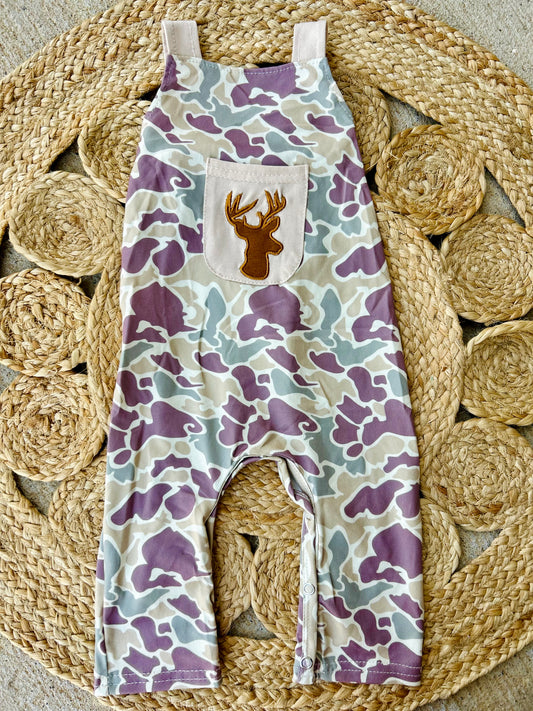 Embroidered Deer Camo Long Romper