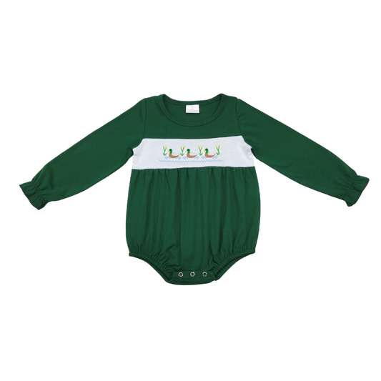 Green Mallard Girls Long Sleeve Romper