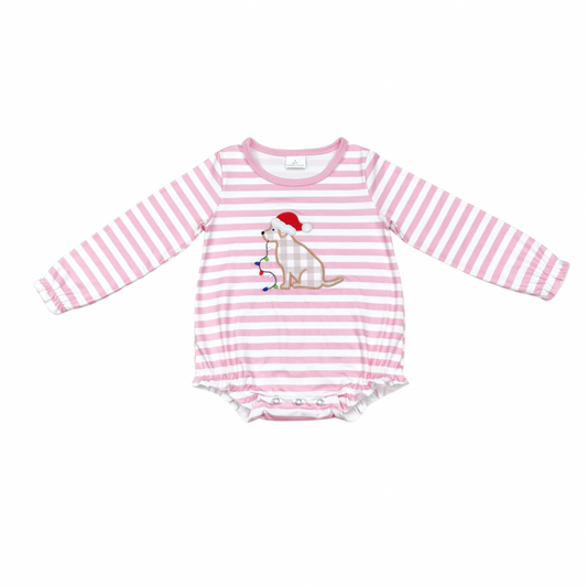 Christmas Pink Gingham Puppy Romper