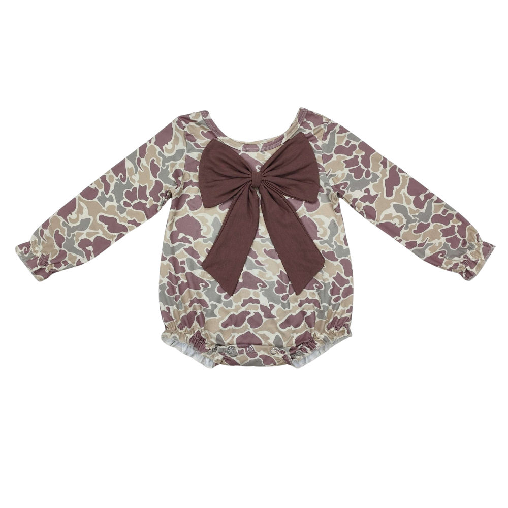 Camo Bow Long Sleeve Romper
