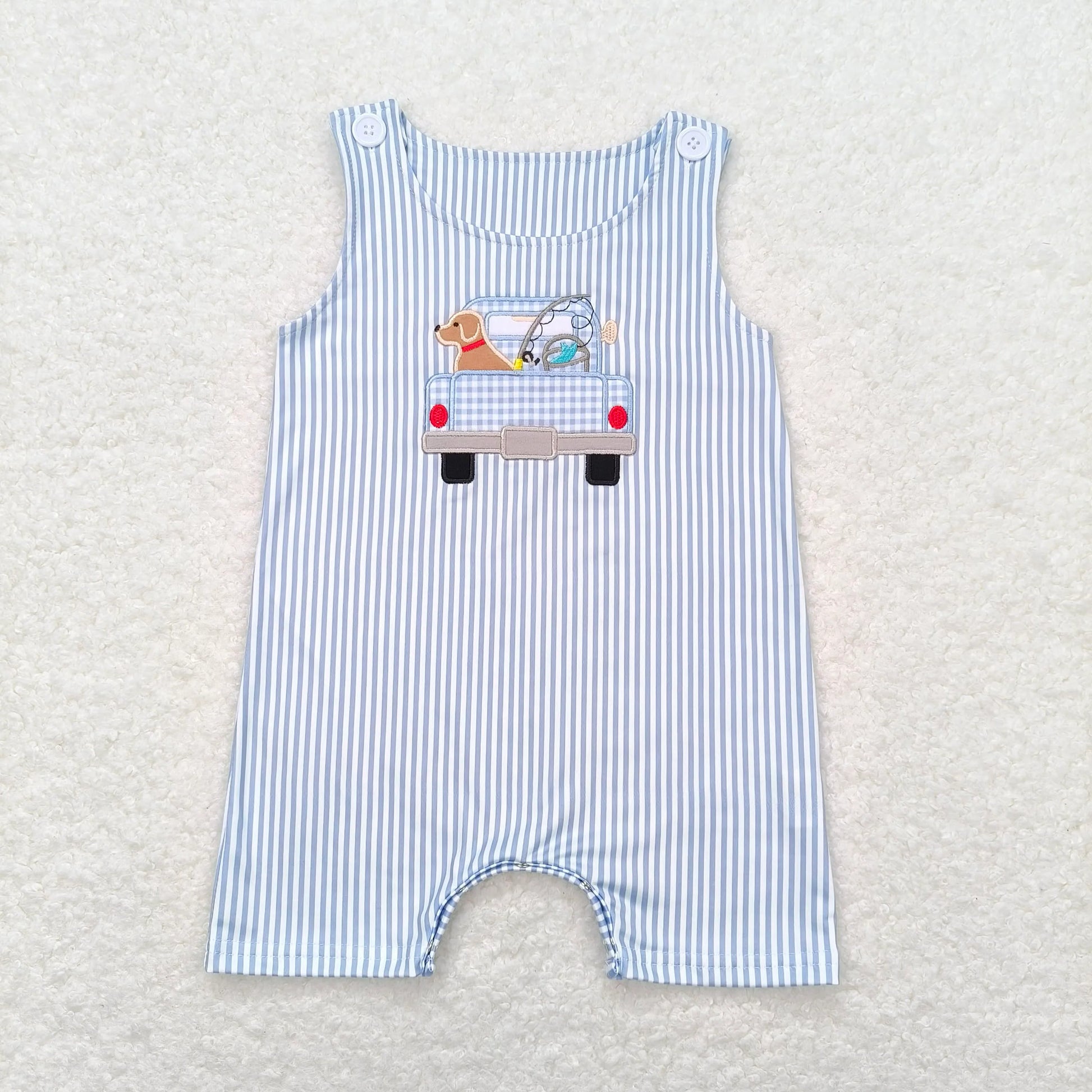 Embroidered Fishing Puppy Romper