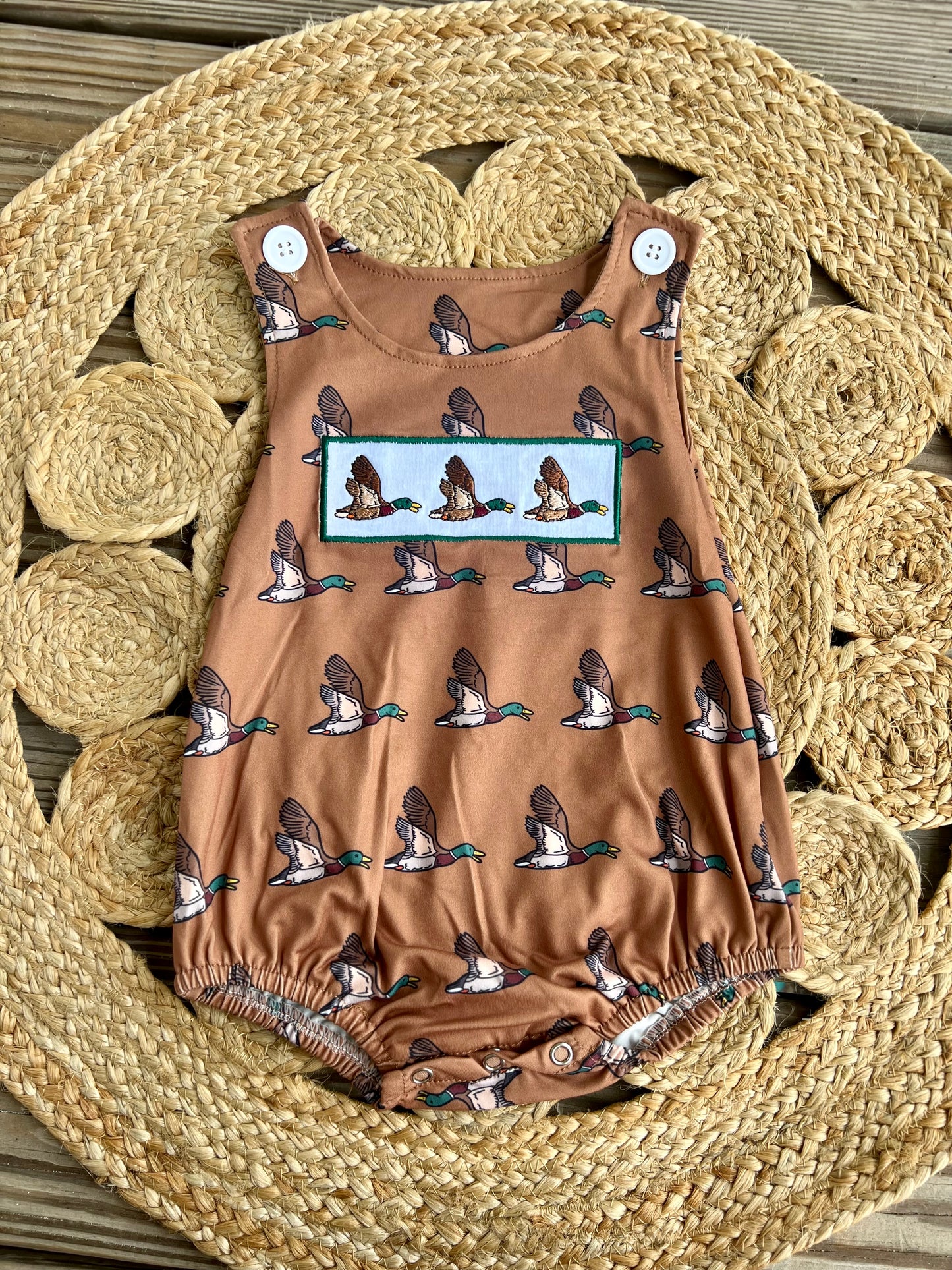 Embroidered Brown Mallard Romper