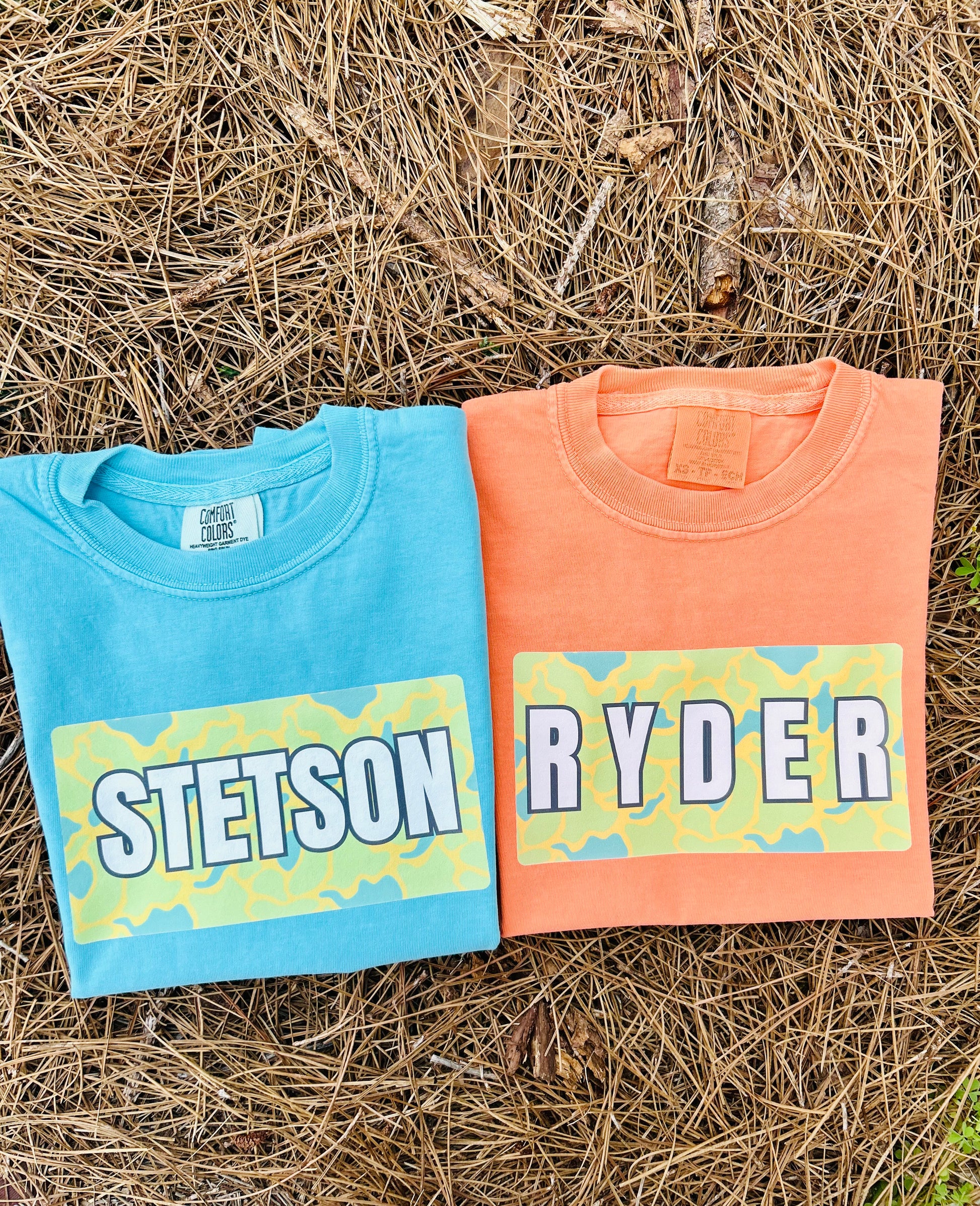 Custom Neon Camo Name Plate Tee