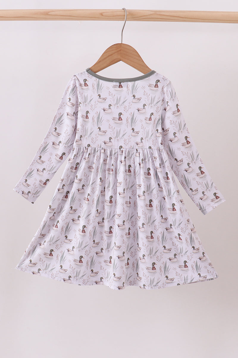 Premium green mallard print bamboo dress