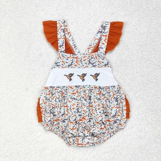 Embroidered Orange Camo Duck Romper Girls