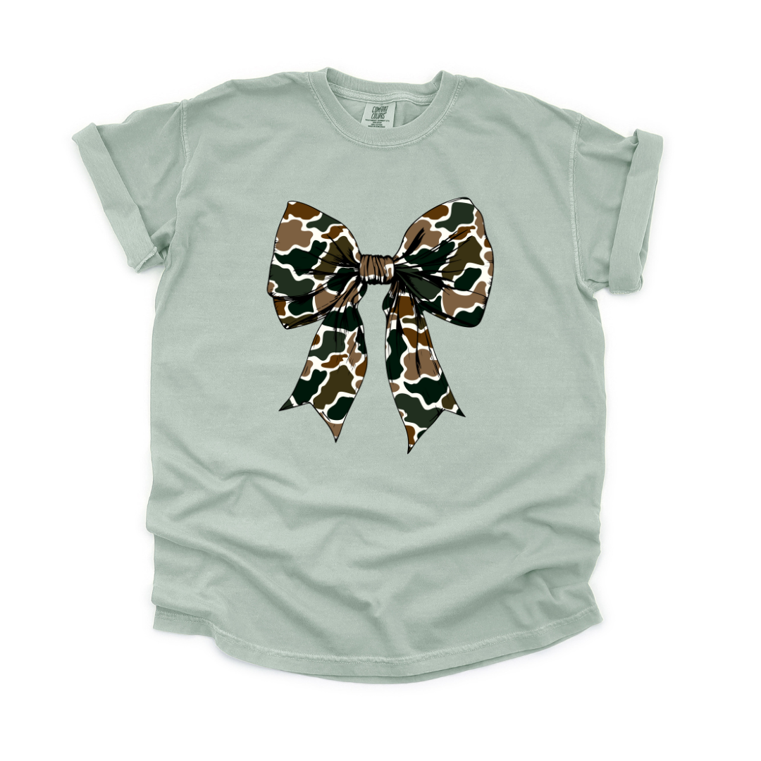 Retro Camo Bow Comfort Colors Tee - Bay