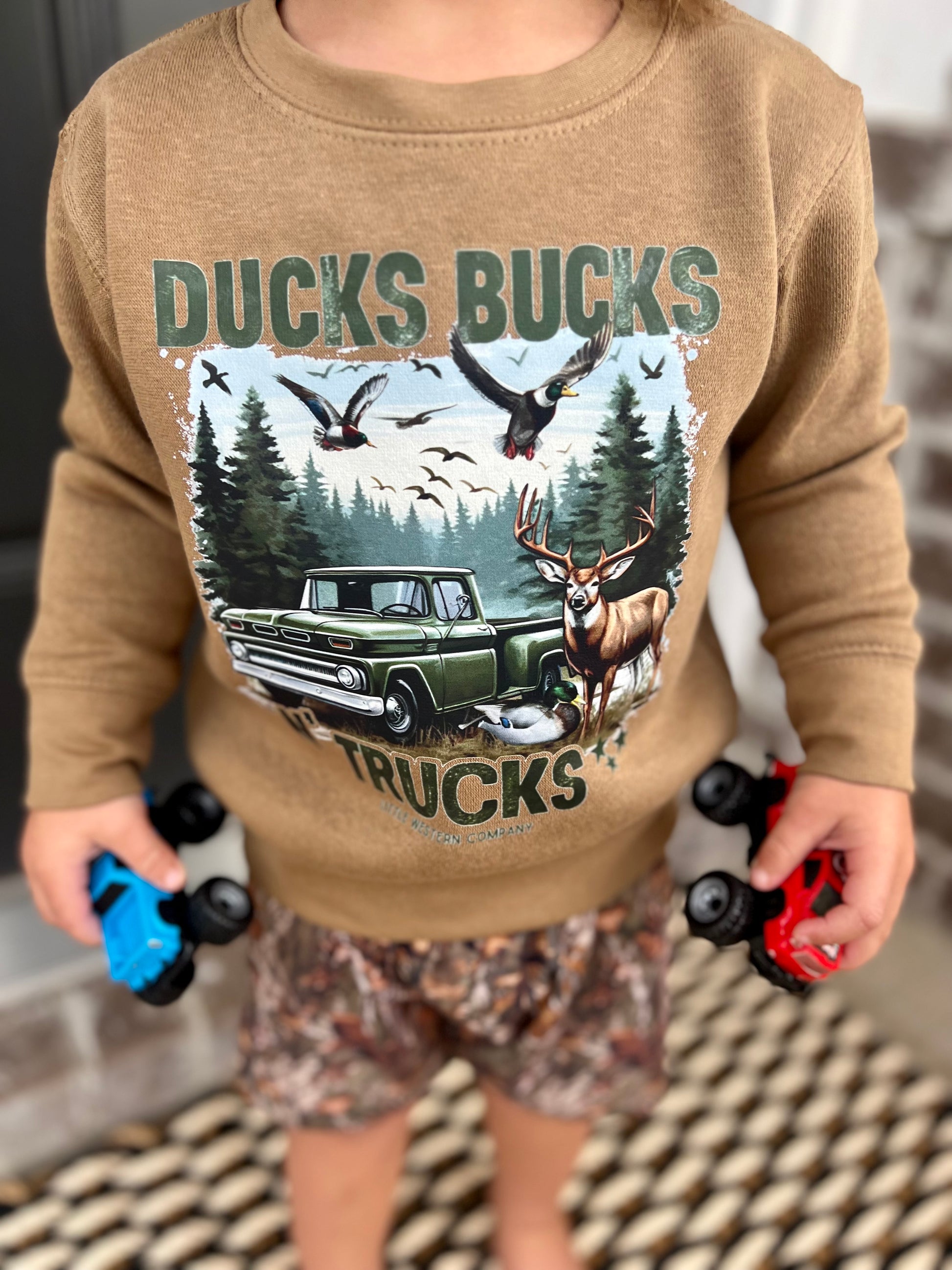 Ducks, Bucks N’ Trucks Crewneck | Front Design
