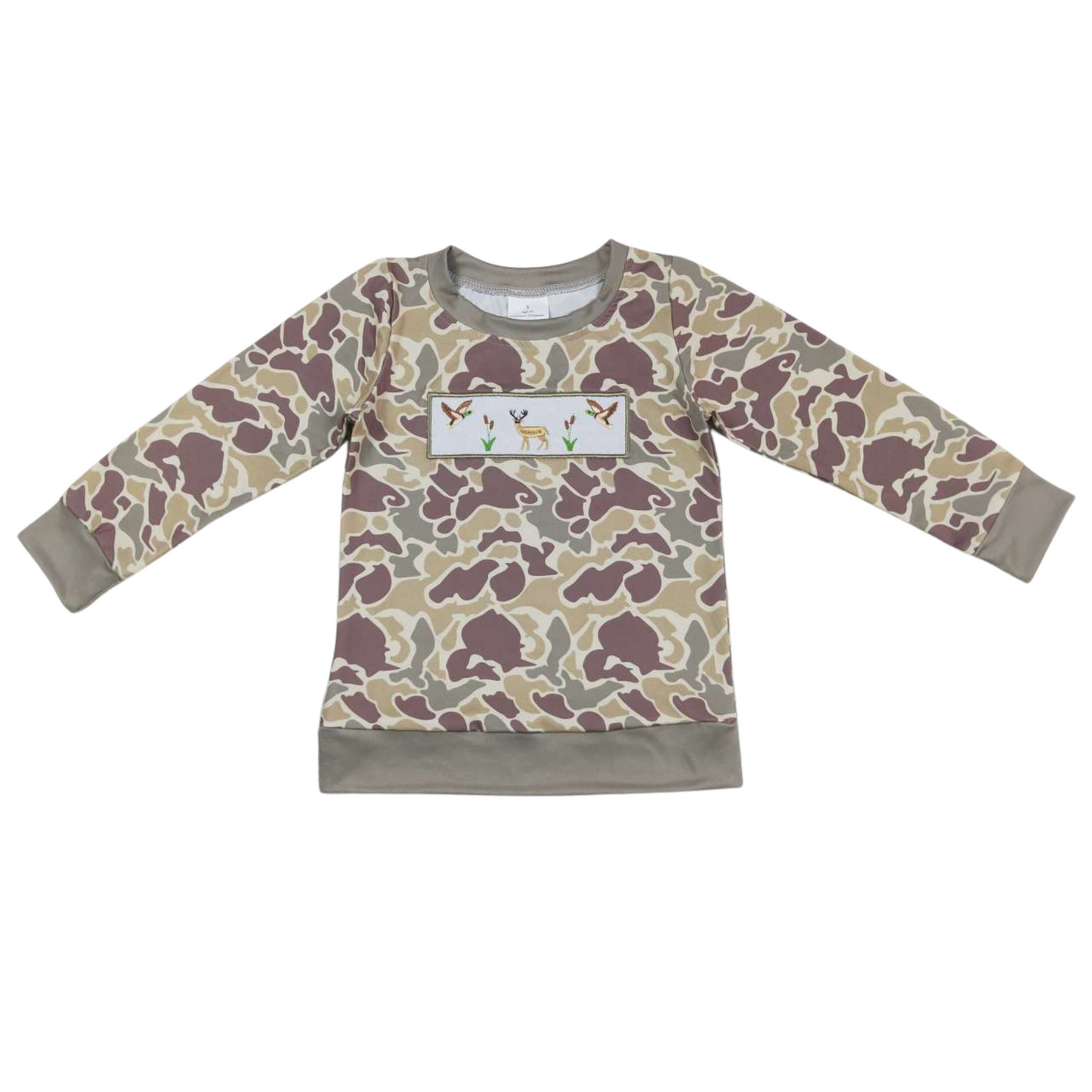 Embroidered Deer & Ducks Camo LS Top