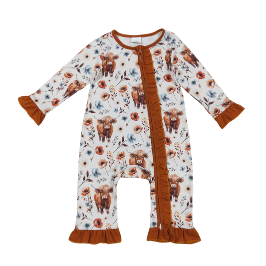 Highland Cow Fall Ruffle Romper