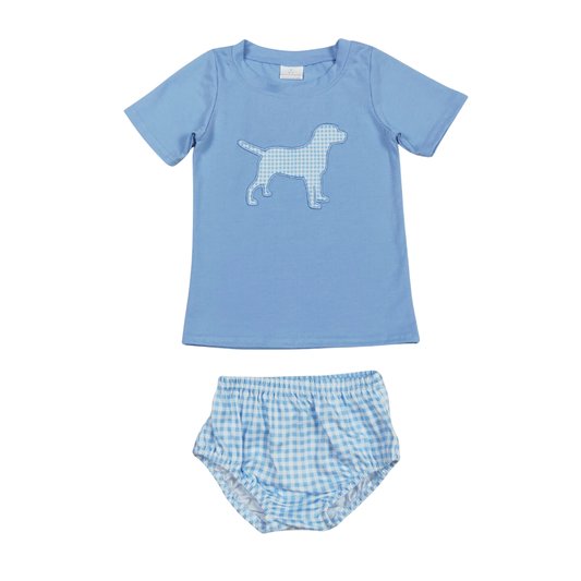 Blue Gingham Dog Set