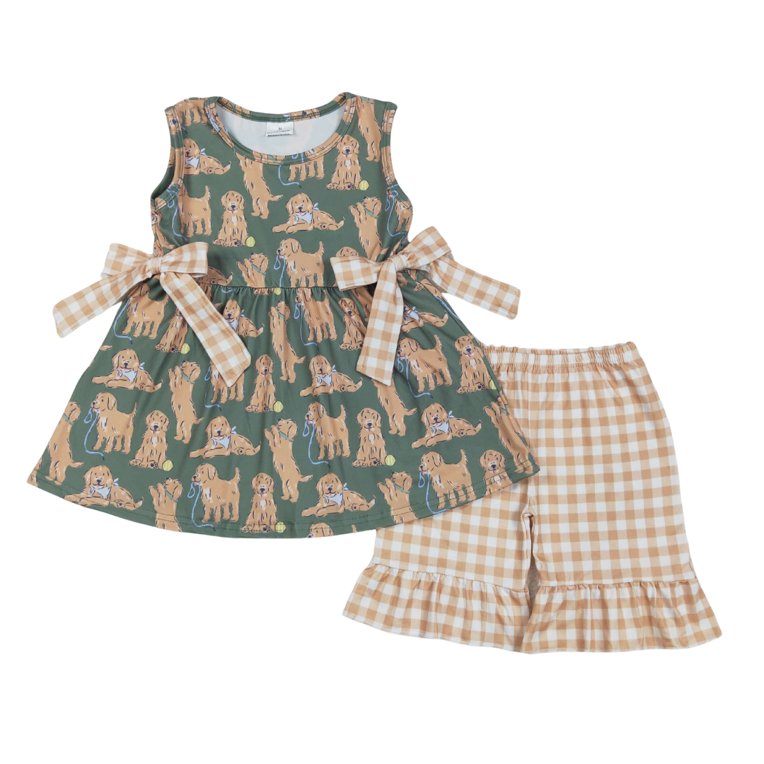 Golden Retriever Plaid Bow Set