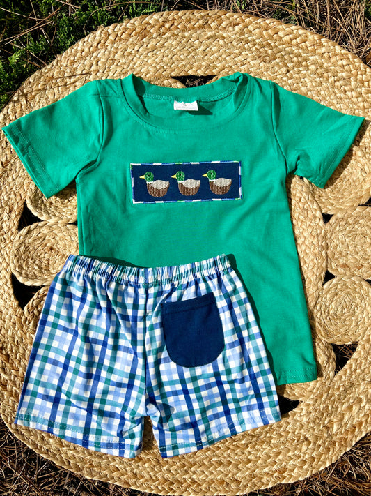 Embroidered Ducks Plaid Set