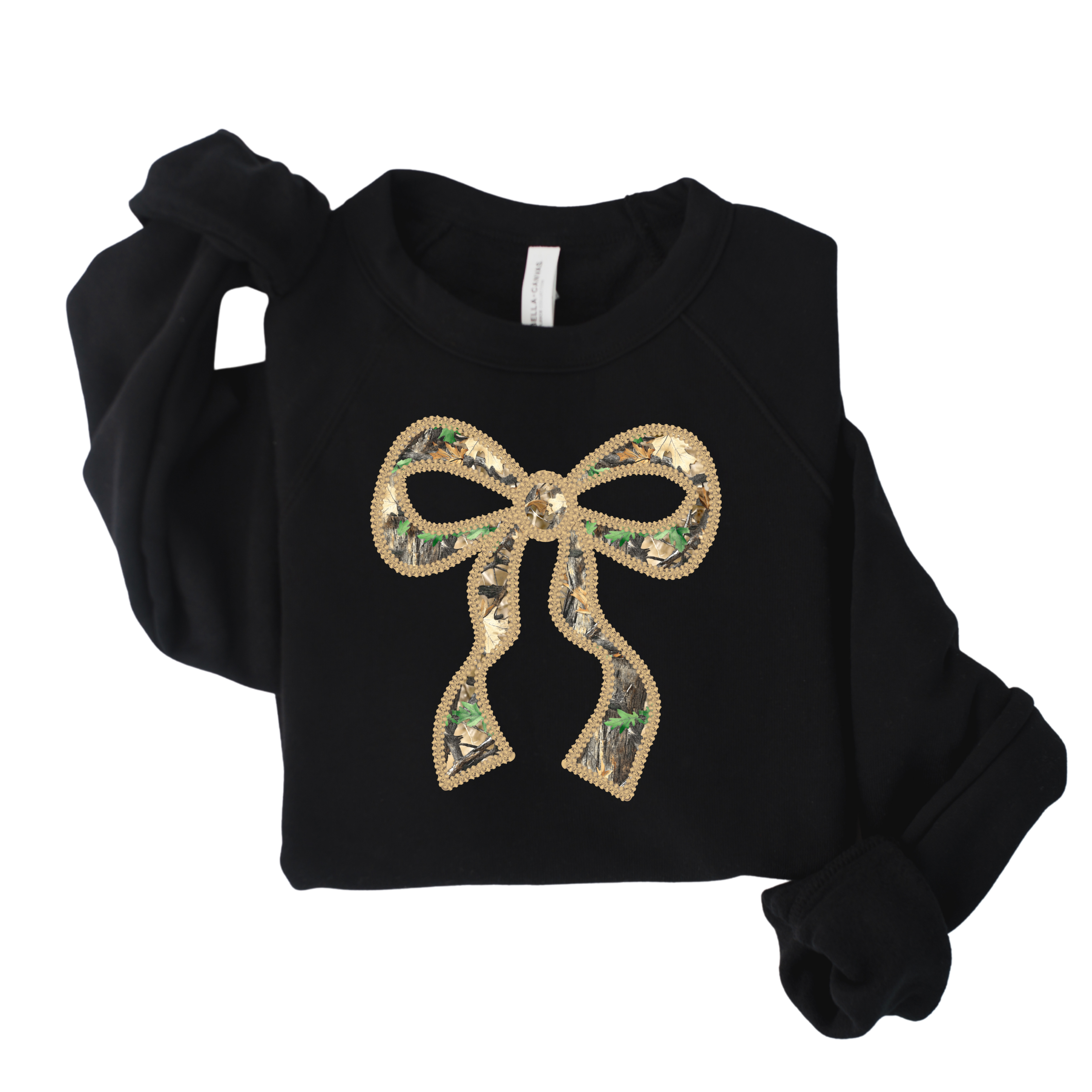 Tree Camo Bow Crewneck - Black