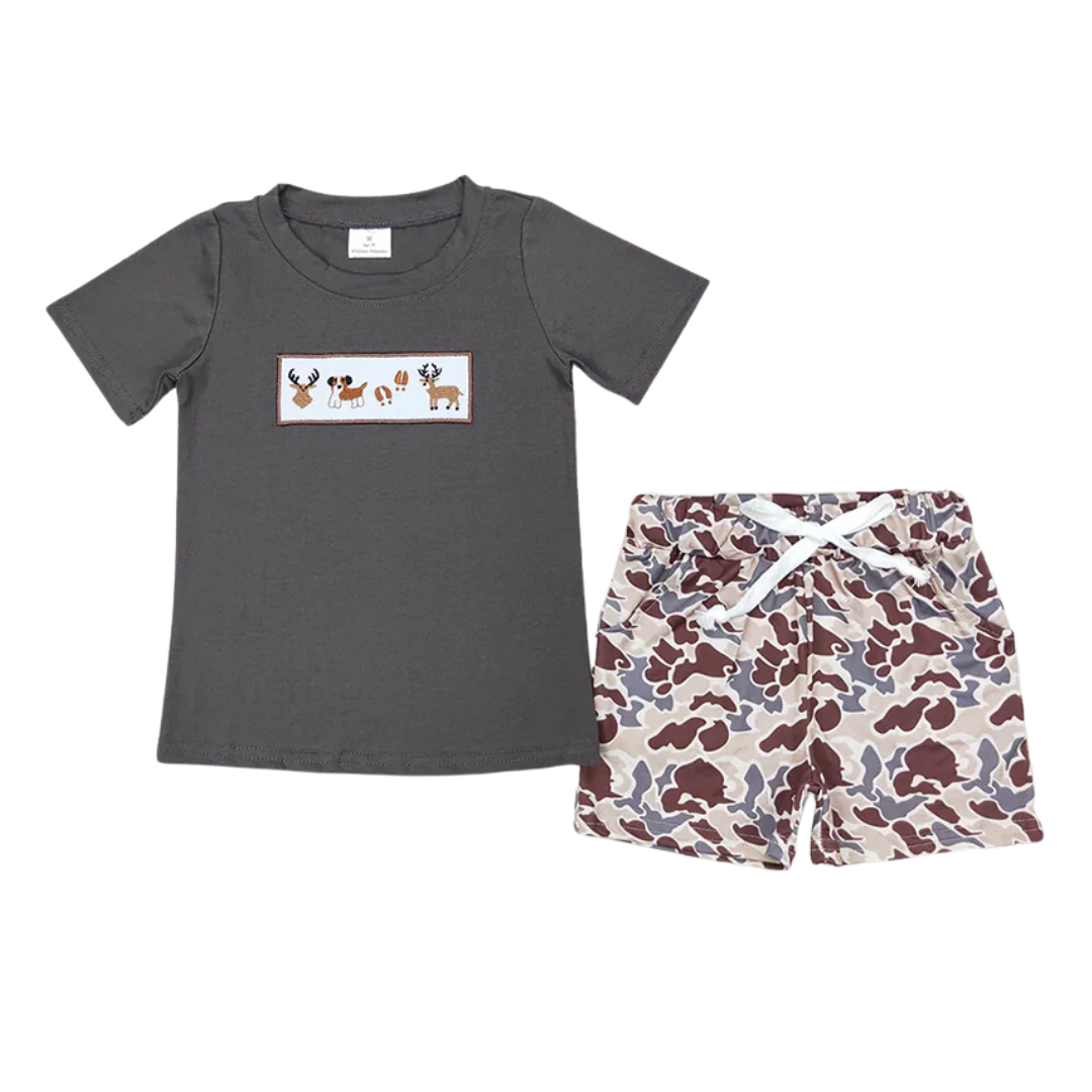 Embroidered Deer & Puppy Camo Set