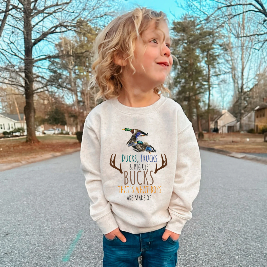 Ducks, Trucks & Bucks Crewneck Front Design