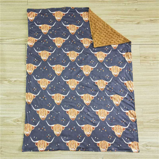 Navy Highland Cows Minky Blanket