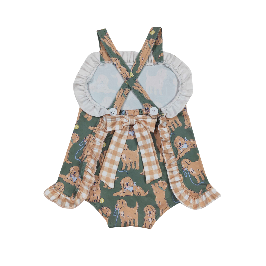 Golden Retriever Plaid Bow Romper