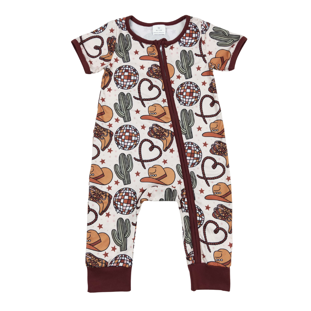 Brown Western Girls Zippy Romper - Preorder