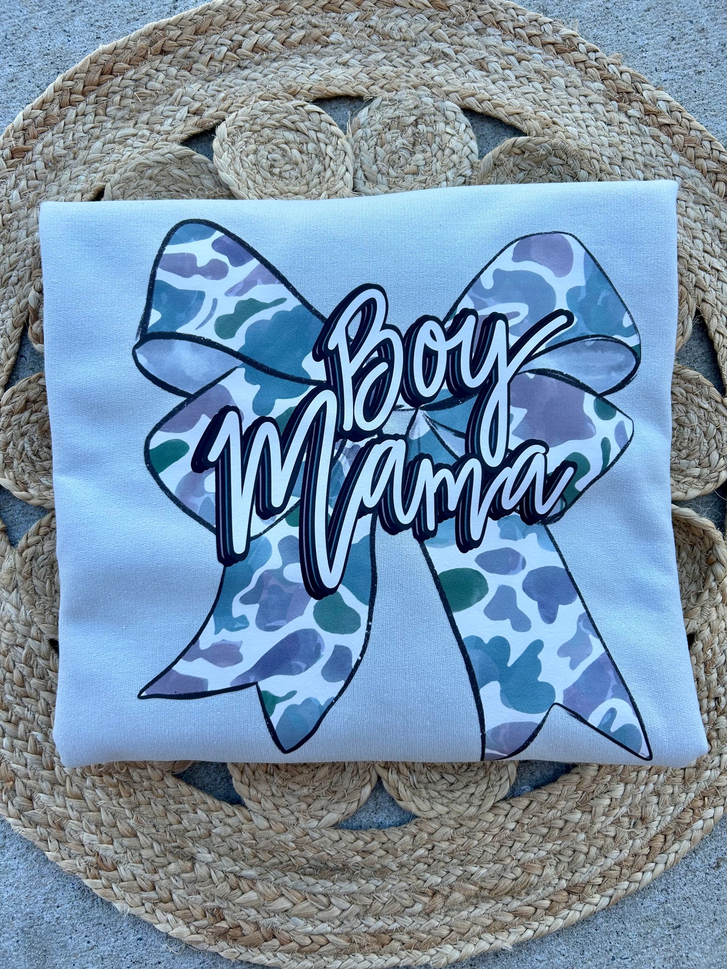 Boy Mama Camo Bow Crewneck - Gildan