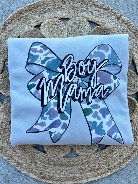 Boy Mama Camo Bow Crewneck - Gildan